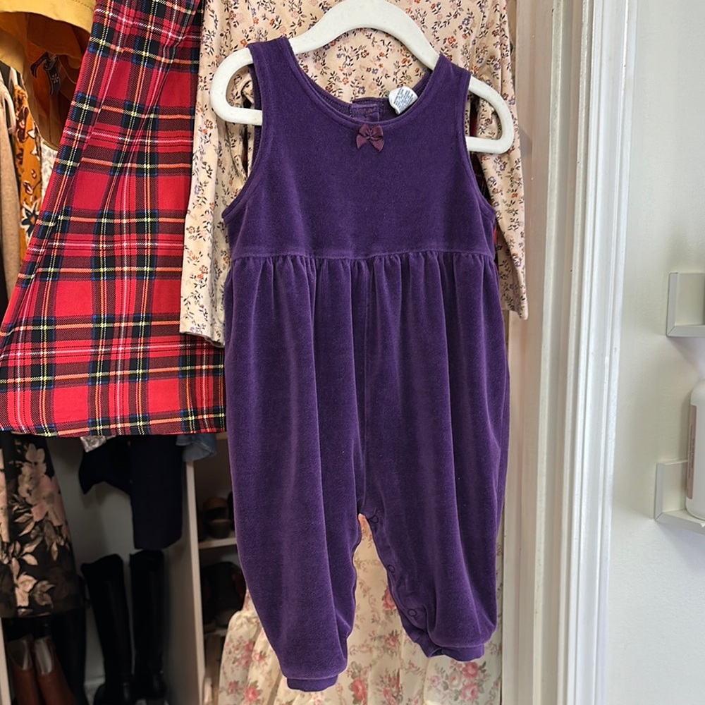 BABY GAP, velvet, bow, play, designer, quality, Purple Velvet Baby Romper